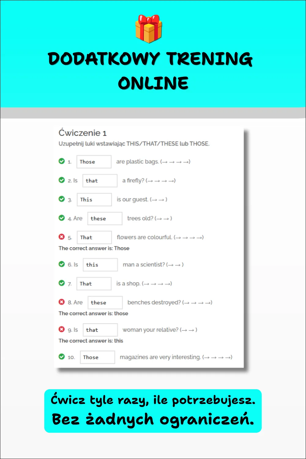 Cool English Grammar Repetytorium cz.1 - dodatkowy trening online