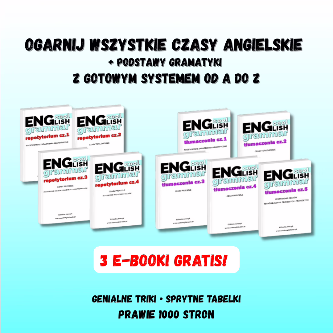 Wszystkie czasy angielskie + podstawy gramatyki - ćwiczenia i teoria pakiet 9 ebookow