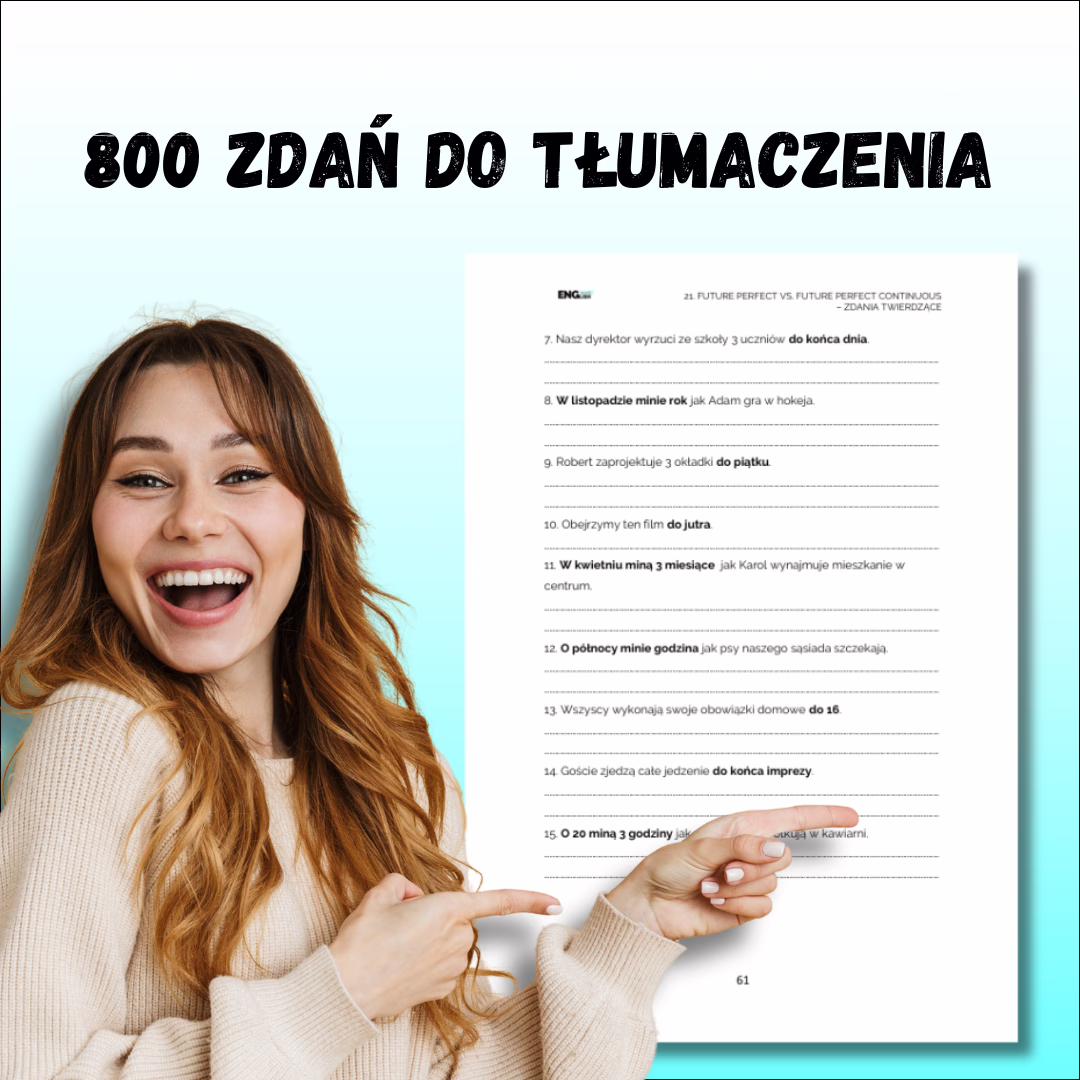 800 zdań do tłumaczenia w e-booku czasy przyszłe w tłumaczeniach PDF – ćwiczenia z budowania zdań po angielsku.