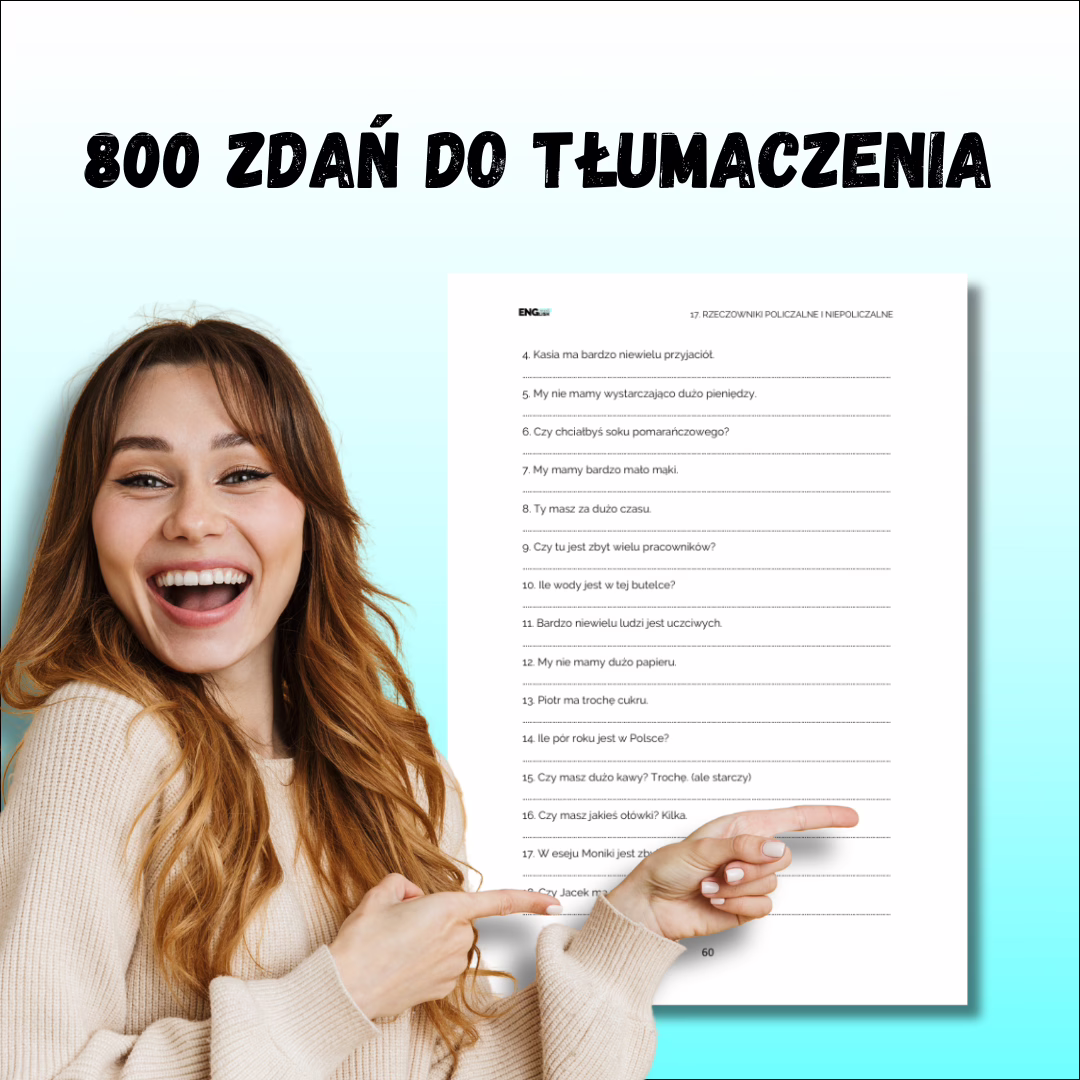 800 zdań do tłumaczenia w e-booku Podstawy gramatyki angielskiej w tłumaczeniach PDF – ćwiczenia z budowania zdań po angielsku.
