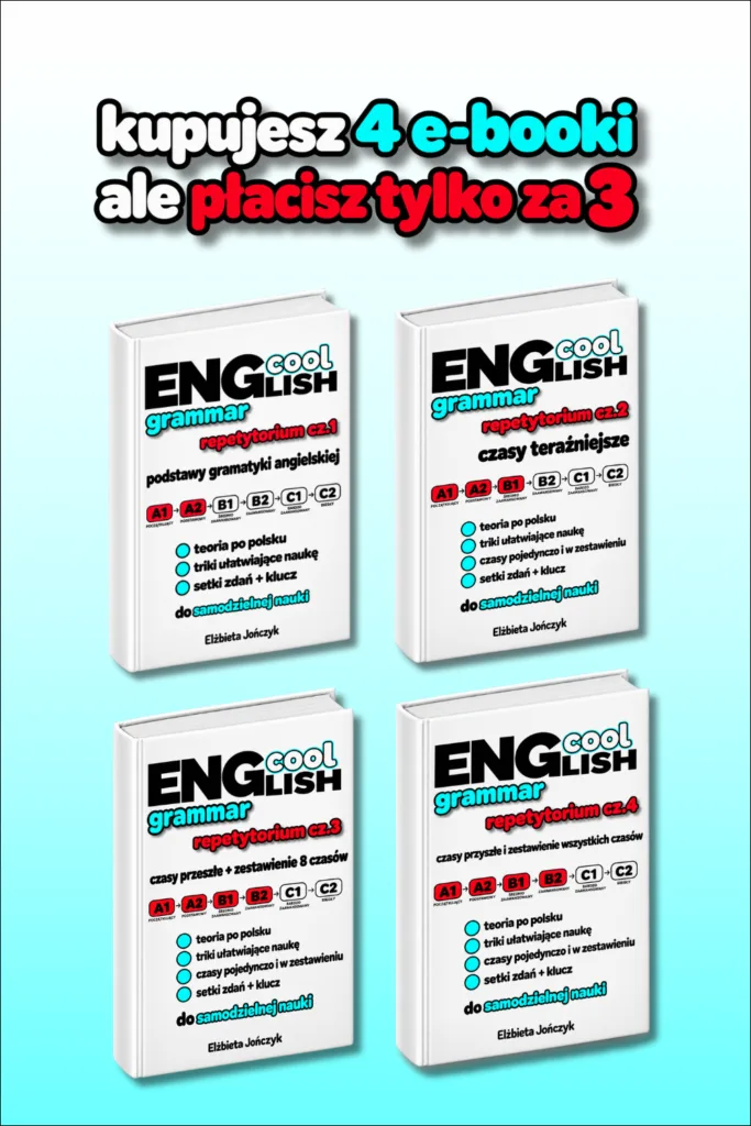 Okładki pakietu Cool English Grammar Repetytorium cz.1-cz.4