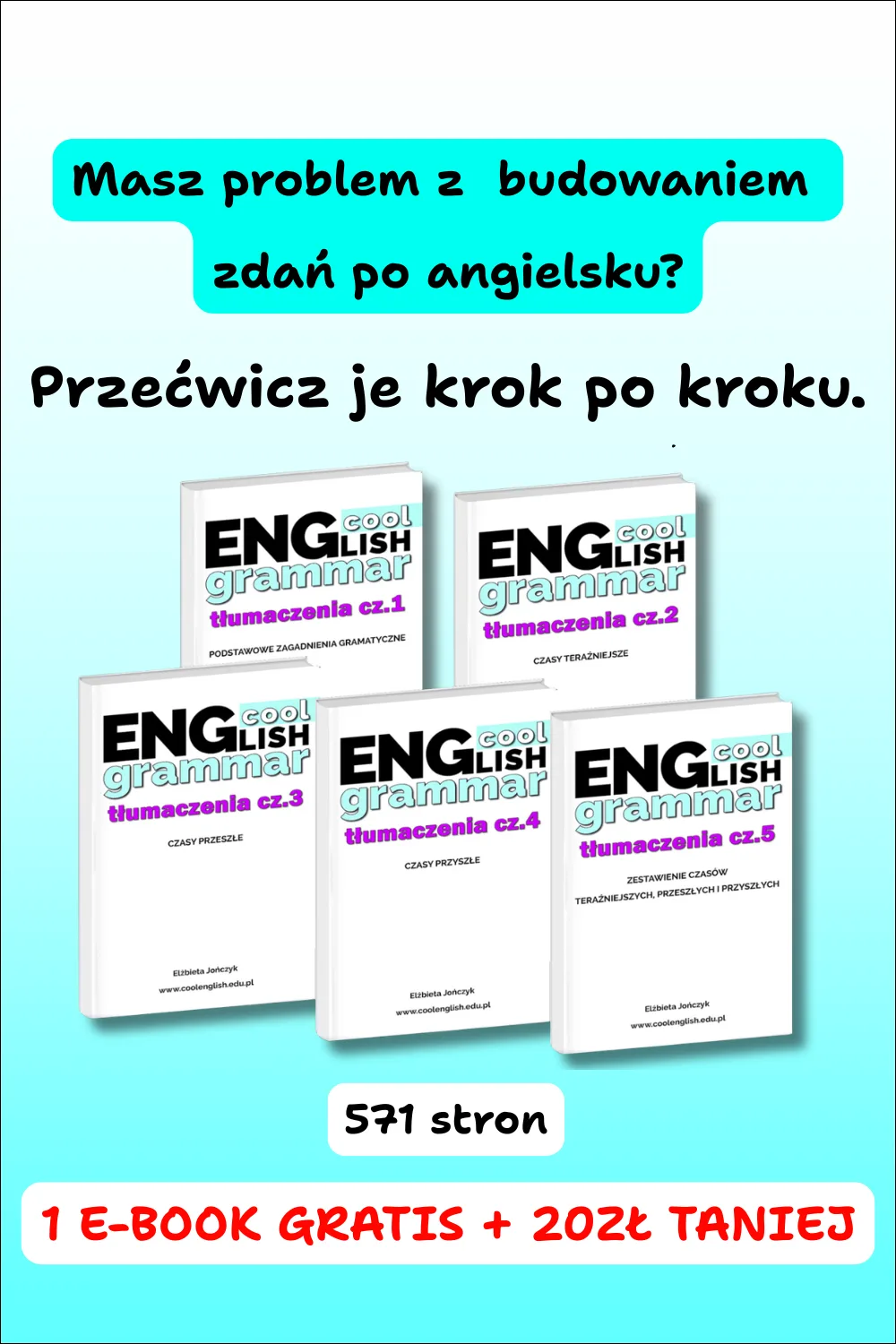 Pakiet tłumaczeń zdań po angielsku Cool English Grammar do samodzielnej nauki budowania poprawnych zdań.