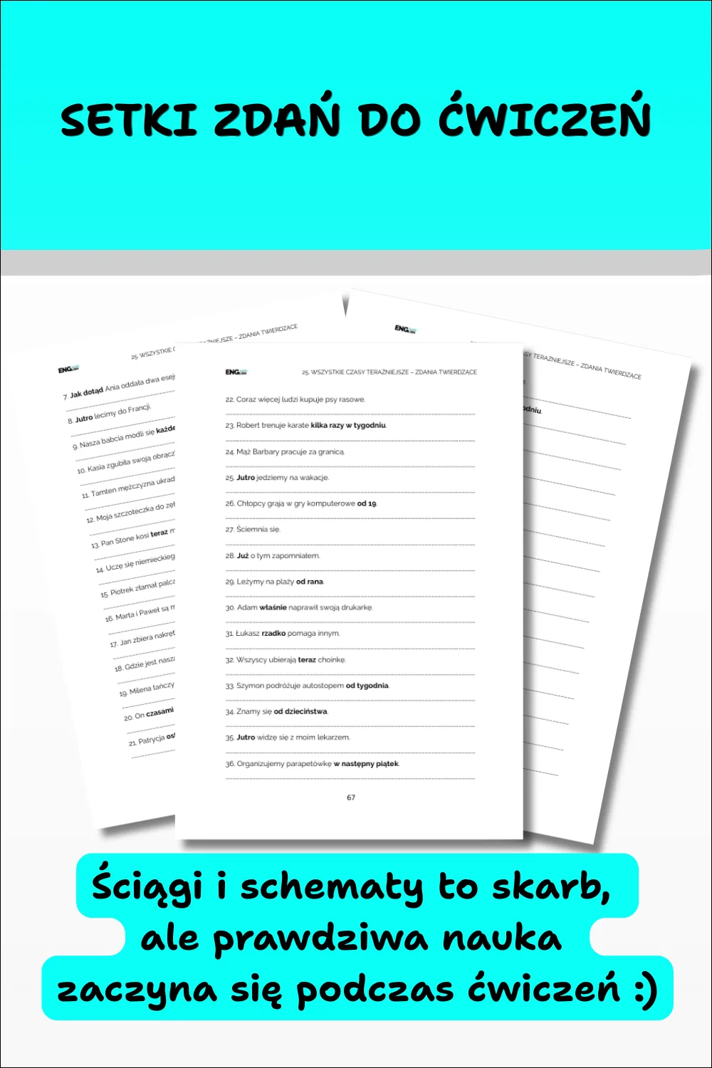Cool English Grammar – Tłumaczenia cz. 2. Grafika przedstawiająca zestawy zdań do tłumaczenia i ćwiczeń pomagających utrwalić angielską gramatykę.