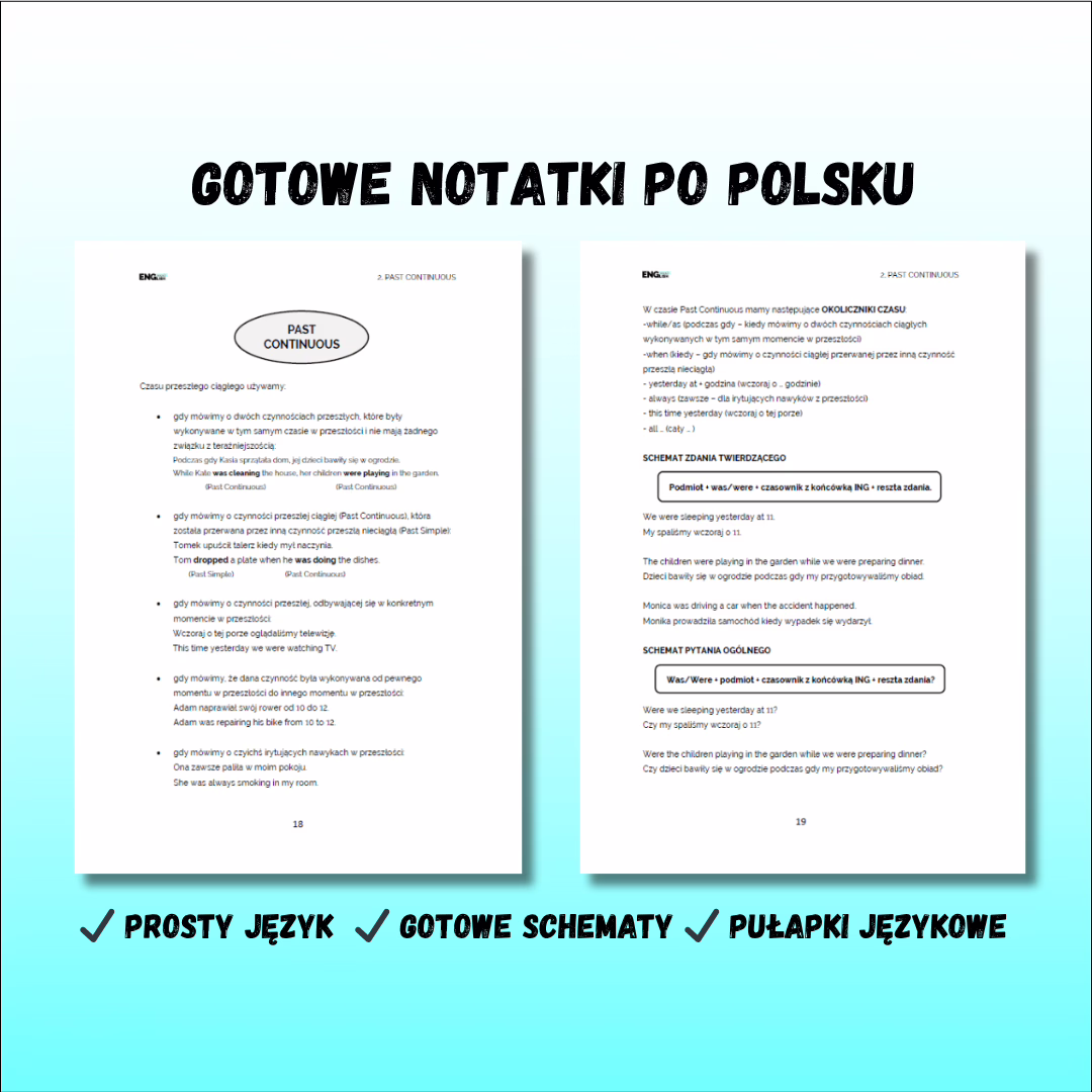 Grafika przedstawiająca dwie strony gotowych notatek po polsku.