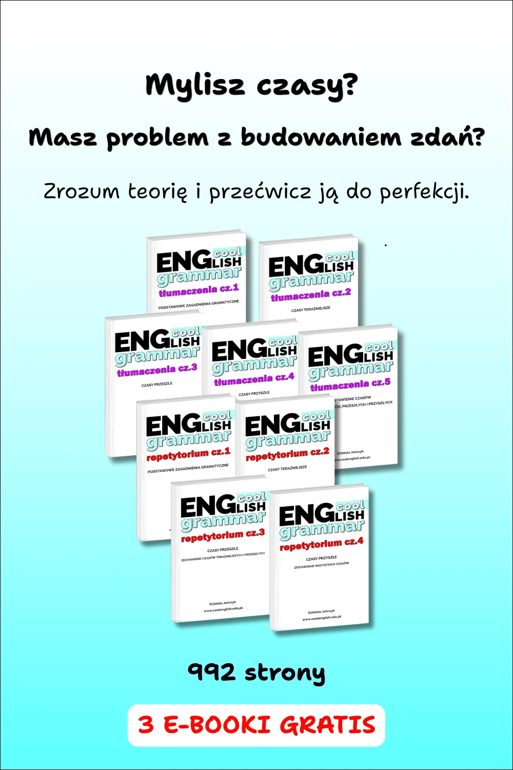 Pakiet 9 e-booków Cool English Grammar do nauki wszystkich czasów angielskich i podstaw gramatyki z ćwiczeniami