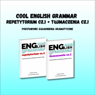 Okładka e-booków Cool English Grammar – Repetytorium cz.1 oraz Tłumaczenia cz.1 Podstawy gramatyki angielskiej. Biała okładka z tytułem ENGlish Grammar.