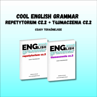 Okładka e-booków Cool English Grammar – Repetytorium cz.2 oraz Tłumaczenia cz.2 Czasy teraźniejsze. Biała okładka z tytułem ENGlish Grammar.