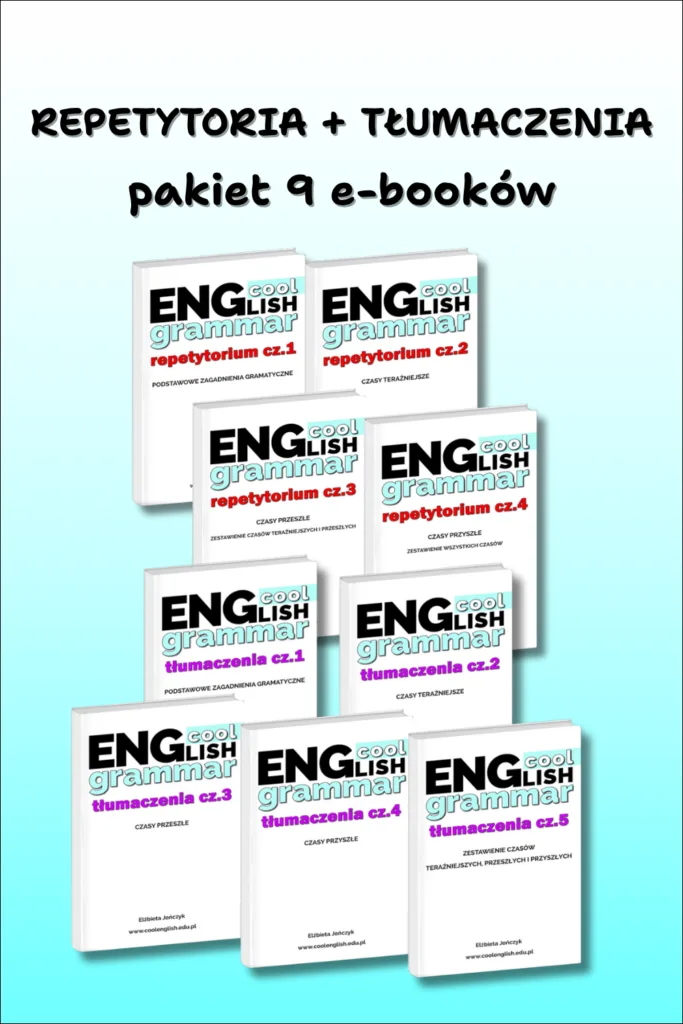 Pakiet 9 ebooków Cool English Grammar Repetytorium cz.1-4 i Tłumaczenia cz.1-5