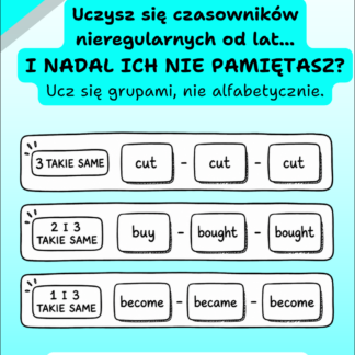 Darmowy PDF - czasowniki nieregularne w grupach łatwych do zapamiętania.