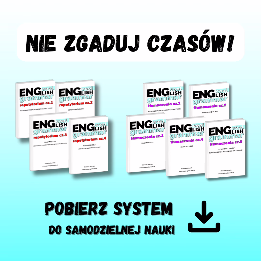 grafika z napisem nie zgaduj czasów pobierz system dosamodzielnej nauki i okładki ebooków coolenglishedu