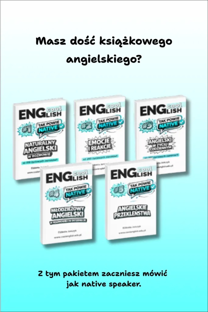 Okładki pięciu e-booków z serii „Tak powie native”, które uczą naturalnego języka angielskiego używanego przez native speakerów.
