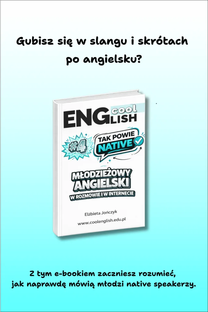 Okładka e-booka „Tak powie native #4 – Młodzieżowy angielski w rozmowie i internecie”, uczącego slangu, skrótów internetowych i naturalnych zwrotów używanych przez młodych native speakerów.
