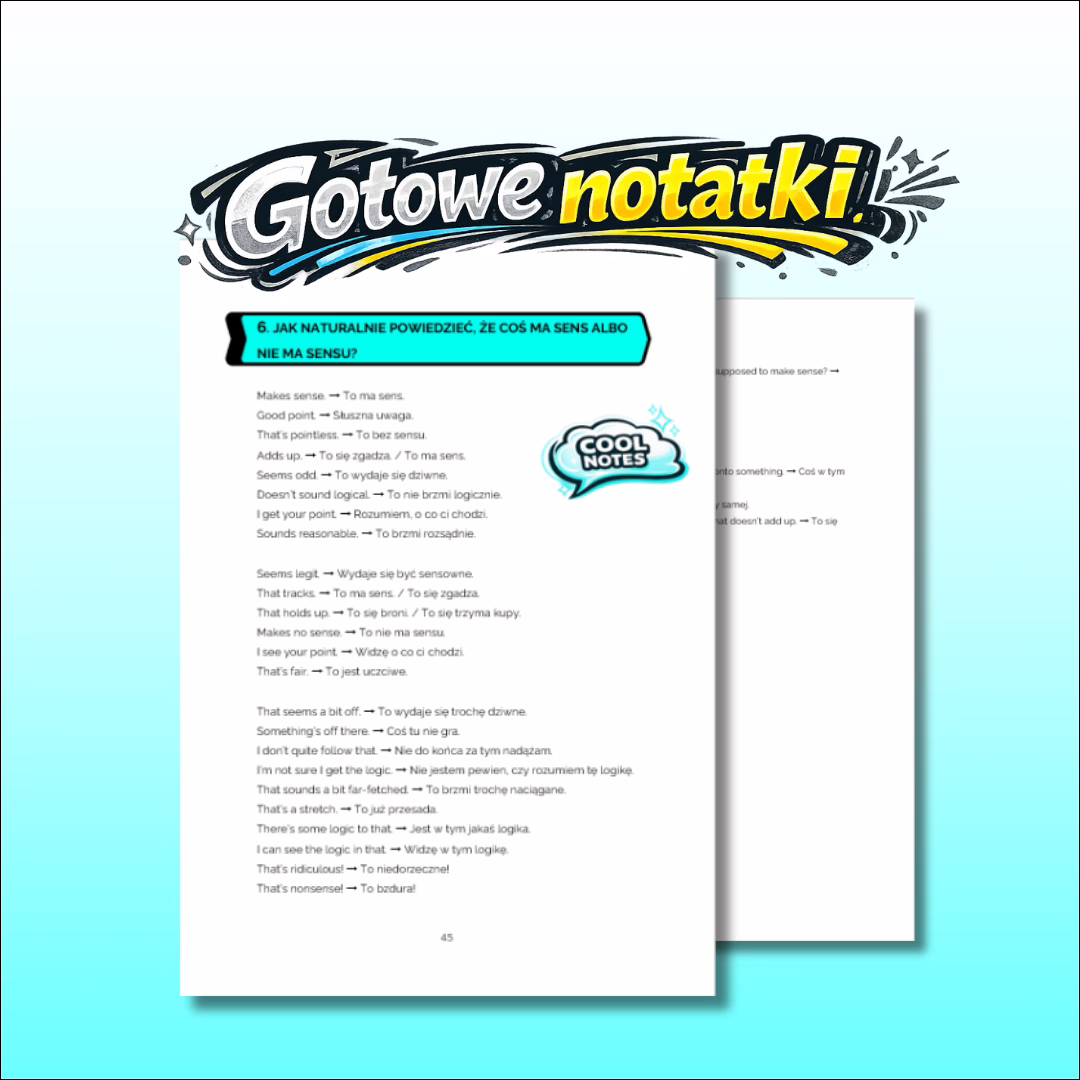 Grafika pokazująca cool notes czyli gotowe notatki do działu ebooka Cool English Tak powie native #1