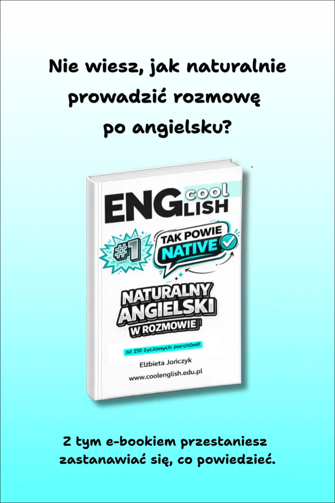 Okładka e-booka „Tak powie native #1 – Naturalny angielski w rozmowie”, zawierającego ponad 250 naturalnych zwrotów używanych w codziennych rozmowach po angielsku.