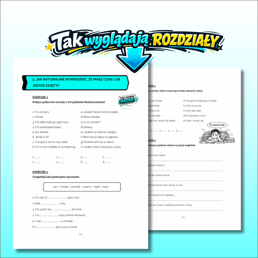 grafika prezentująca przykładowy rozdział ebooka Cool English Tak powie native #1.