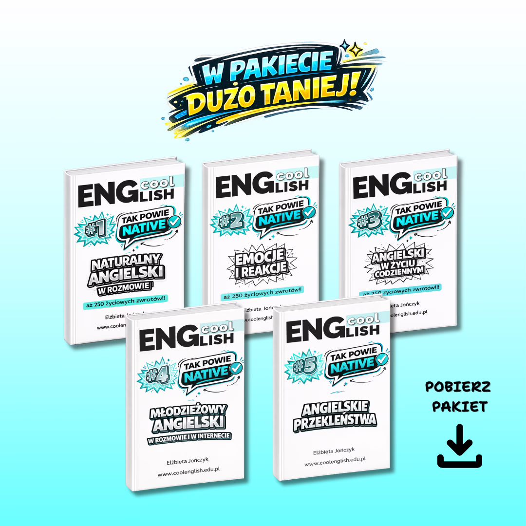grafika informująca o tym , że ebooki Cool English Tak powie native są dostępne w pakiecie dużo taniej.