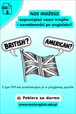 Darmowy PDF – kraje i narodowości po angielsku, flaga Wielkiej Brytanii z odpowiedziami British i American do wyboru.