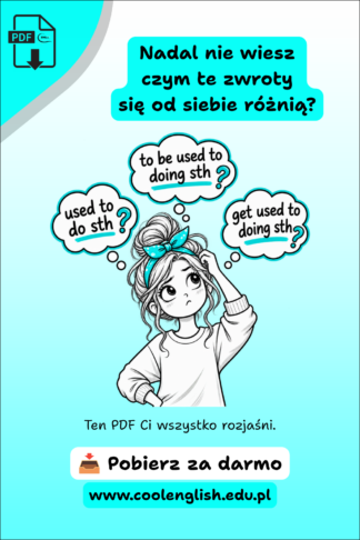 Dziewczyna zastanawiająca się nad różnicą między used to do sth, be used to doing sth i get used to doing sth – darmowy PDF do nauki angielskiego